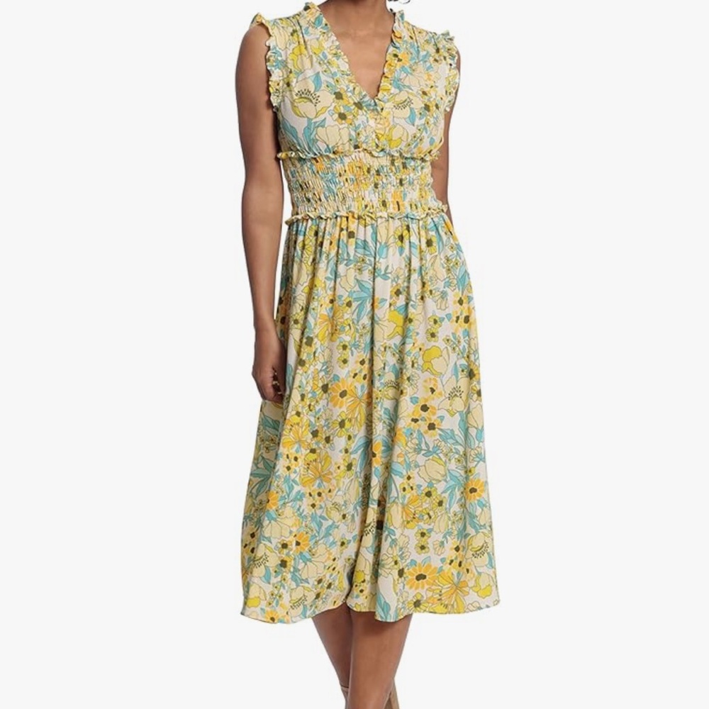 London Times Women's Petite Smocked Waist Sun Dress Size 16